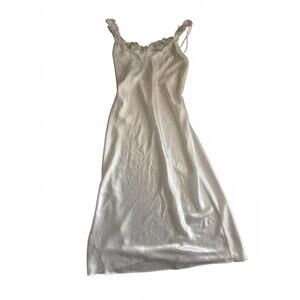 Vintage White Satin Lace Trim Chemise Nightgown